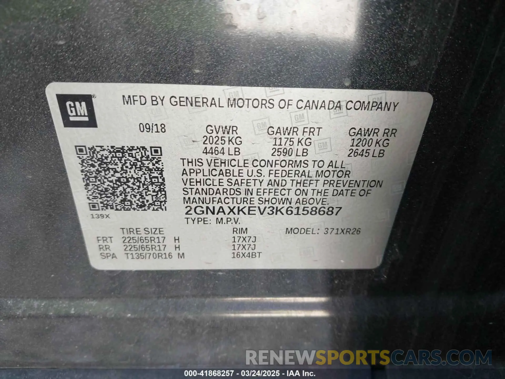 9 Photograph of a damaged car 2GNAXKEV3K6158687 CHEVROLET EQUINOX 2019