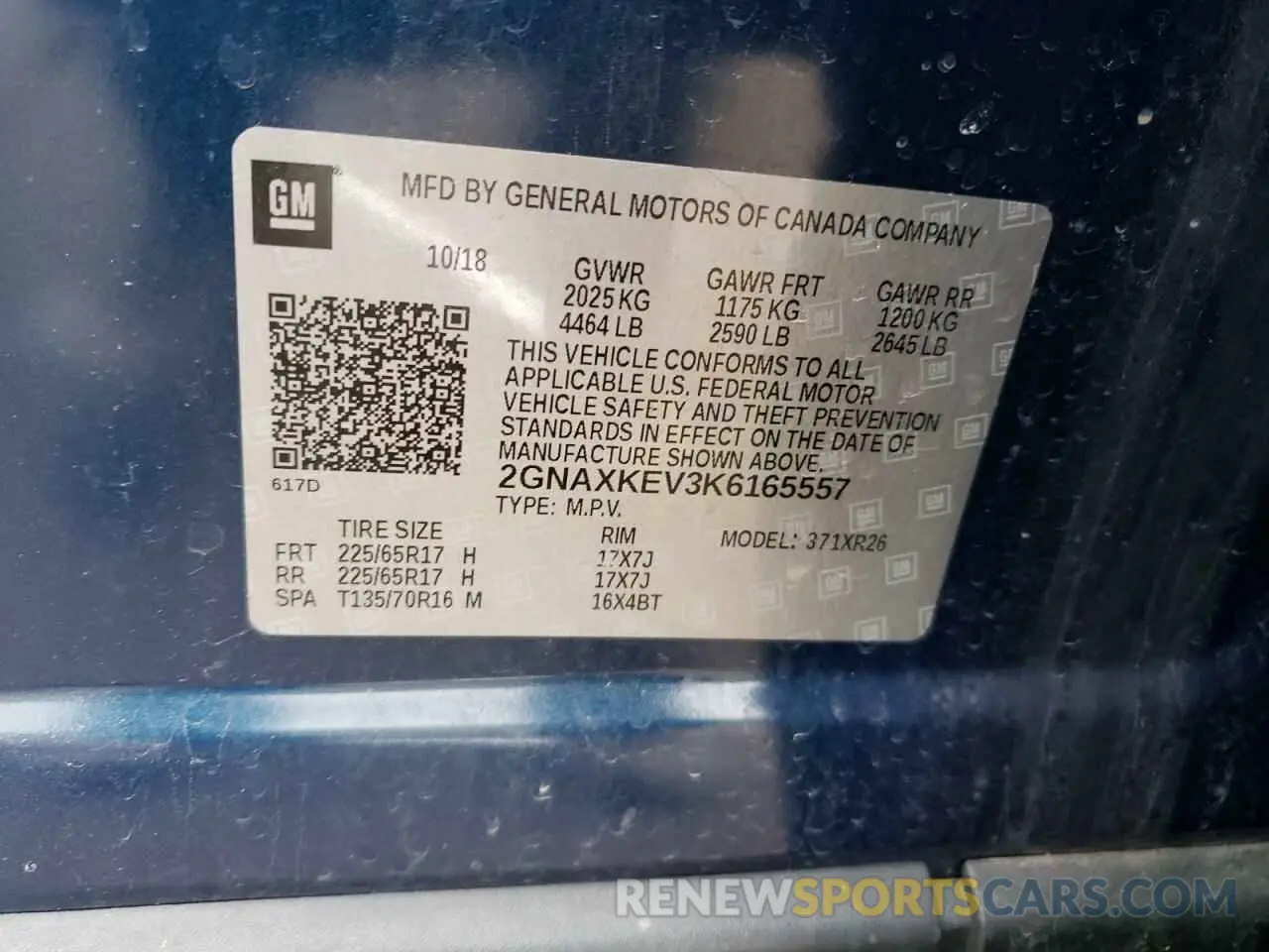 13 Photograph of a damaged car 2GNAXKEV3K6165557 CHEVROLET EQUINOX 2019