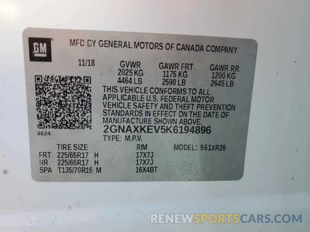 13 Photograph of a damaged car 2GNAXKEV5K6194896 CHEVROLET EQUINOX 2019