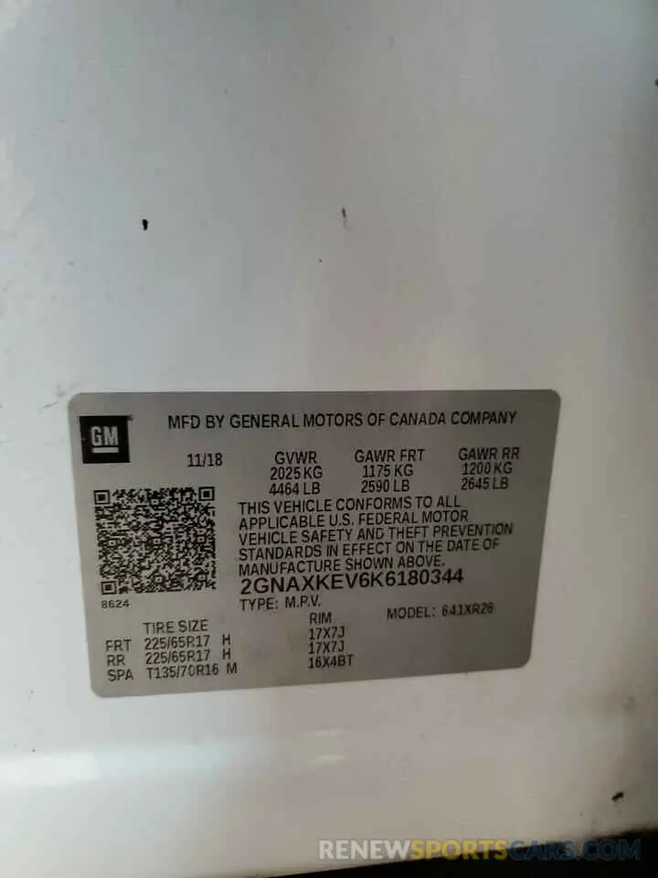 13 Photograph of a damaged car 2GNAXKEV6K6180344 CHEVROLET EQUINOX 2019