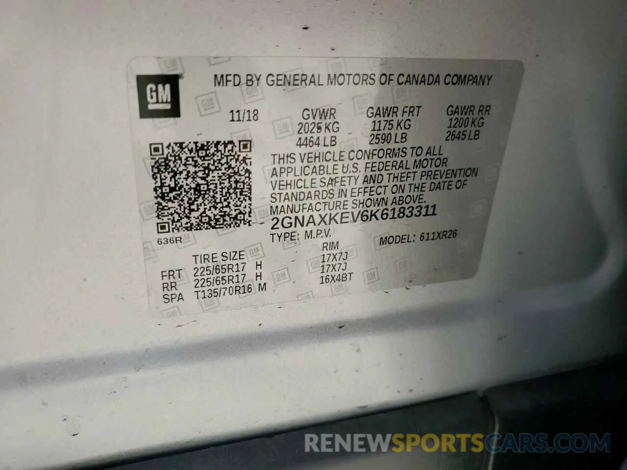 13 Photograph of a damaged car 2GNAXKEV6K6183311 CHEVROLET EQUINOX 2019