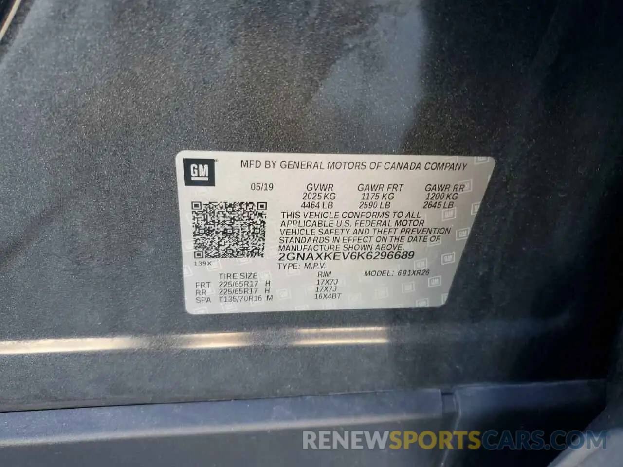 13 Photograph of a damaged car 2GNAXKEV6K6296689 CHEVROLET EQUINOX 2019
