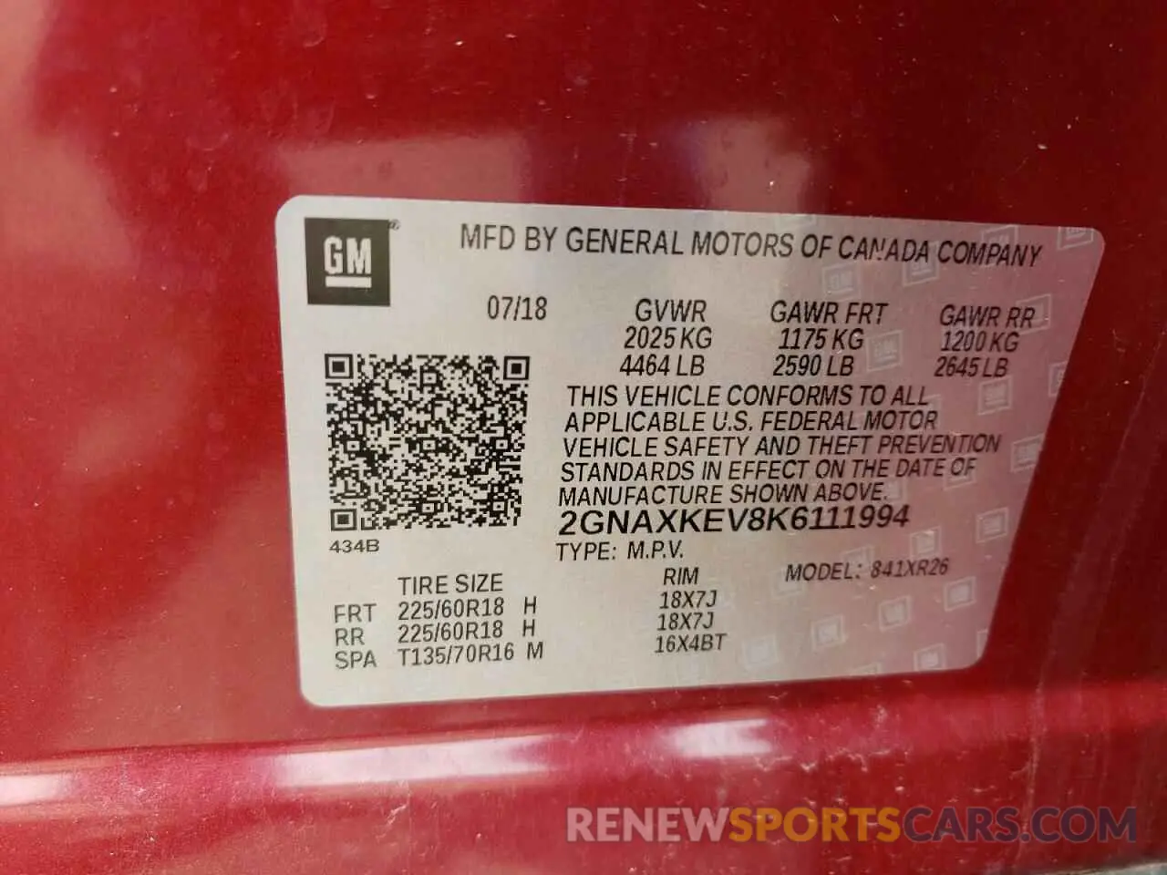 13 Photograph of a damaged car 2GNAXKEV8K6111994 CHEVROLET EQUINOX 2019