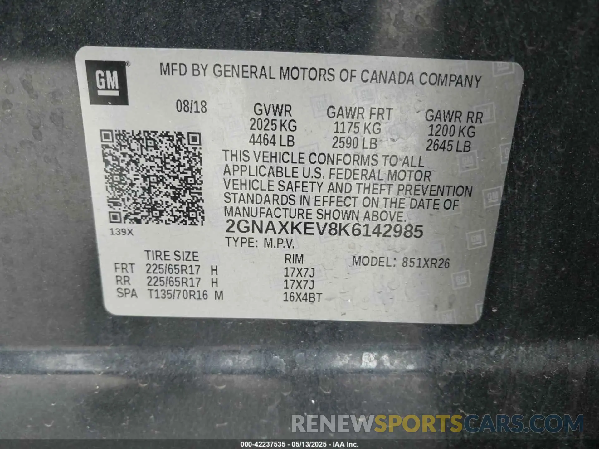 9 Фотография поврежденного автомобиля 2GNAXKEV8K6142985 CHEVROLET EQUINOX 2019