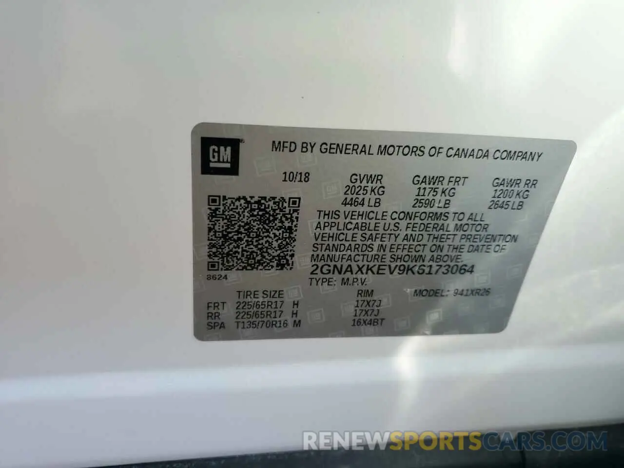 12 Фотография поврежденного автомобиля 2GNAXKEV9K6173064 CHEVROLET EQUINOX 2019