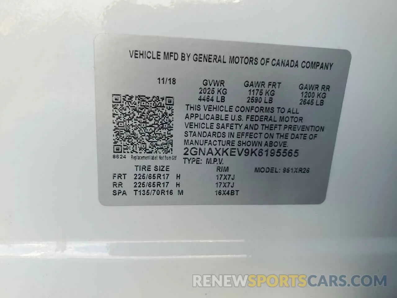 13 Photograph of a damaged car 2GNAXKEV9K6195565 CHEVROLET EQUINOX 2019