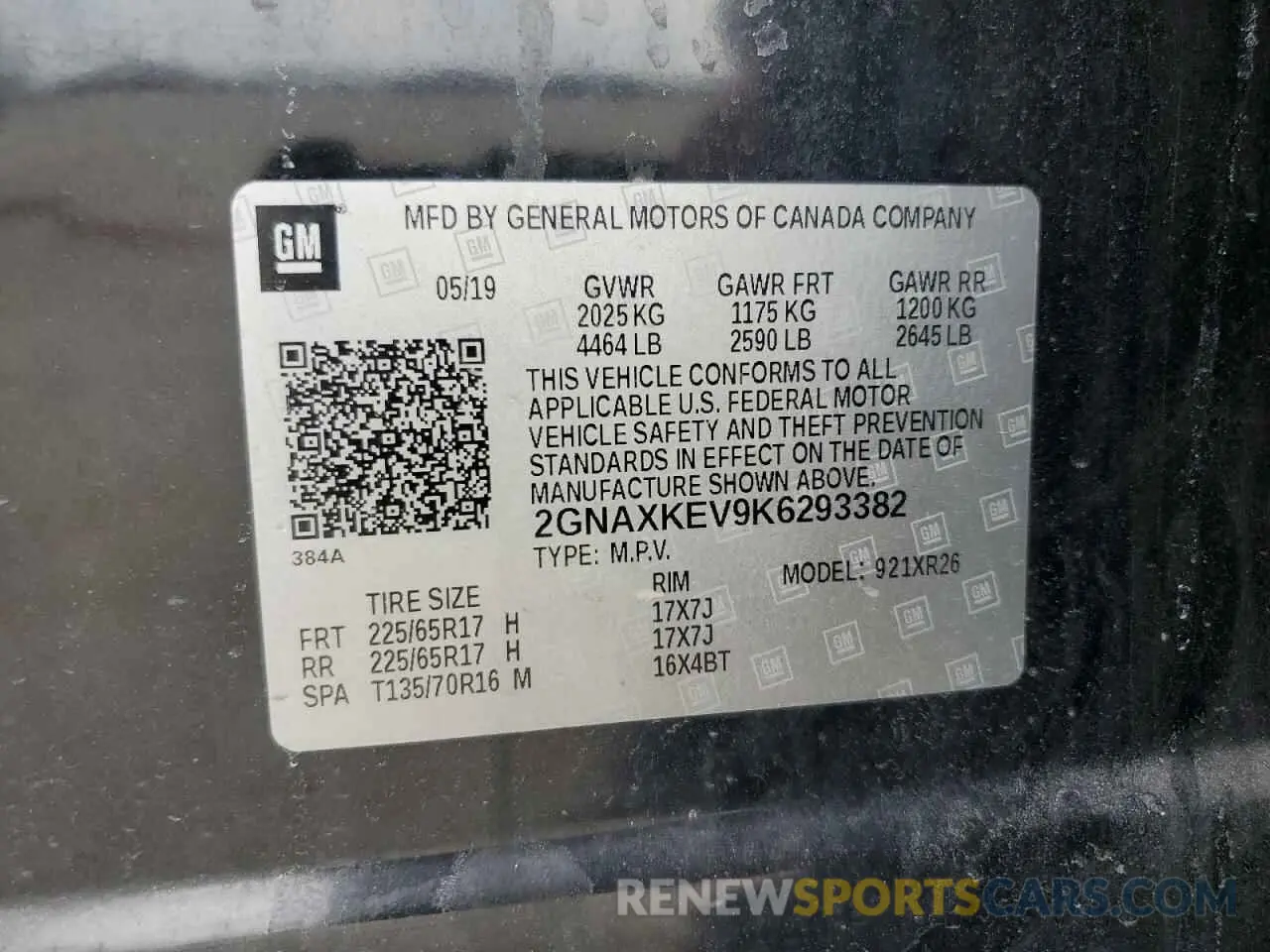 13 Photograph of a damaged car 2GNAXKEV9K6293382 CHEVROLET EQUINOX 2019
