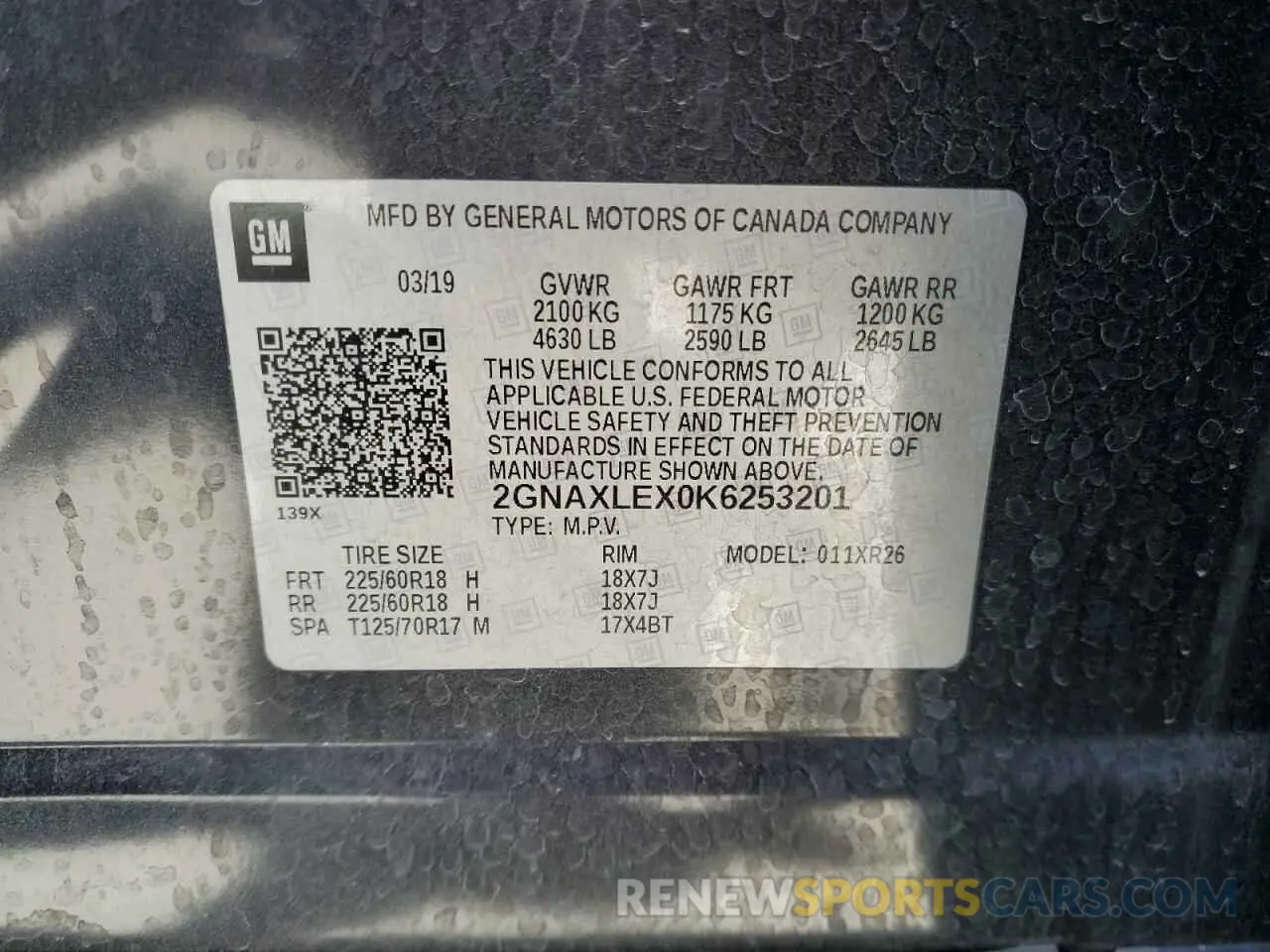 13 Photograph of a damaged car 2GNAXLEX0K6253201 CHEVROLET EQUINOX 2019