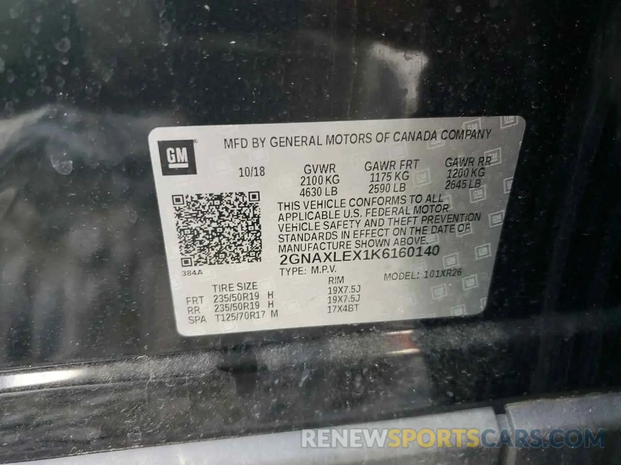 13 Photograph of a damaged car 2GNAXLEX1K6160140 CHEVROLET EQUINOX 2019