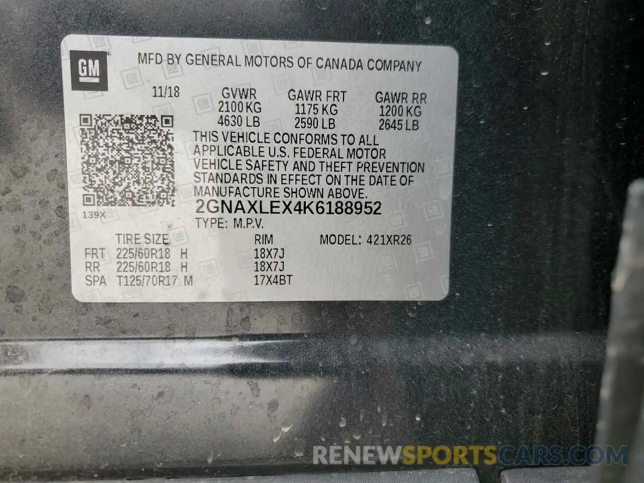 14 Photograph of a damaged car 2GNAXLEX4K6188952 CHEVROLET EQUINOX 2019