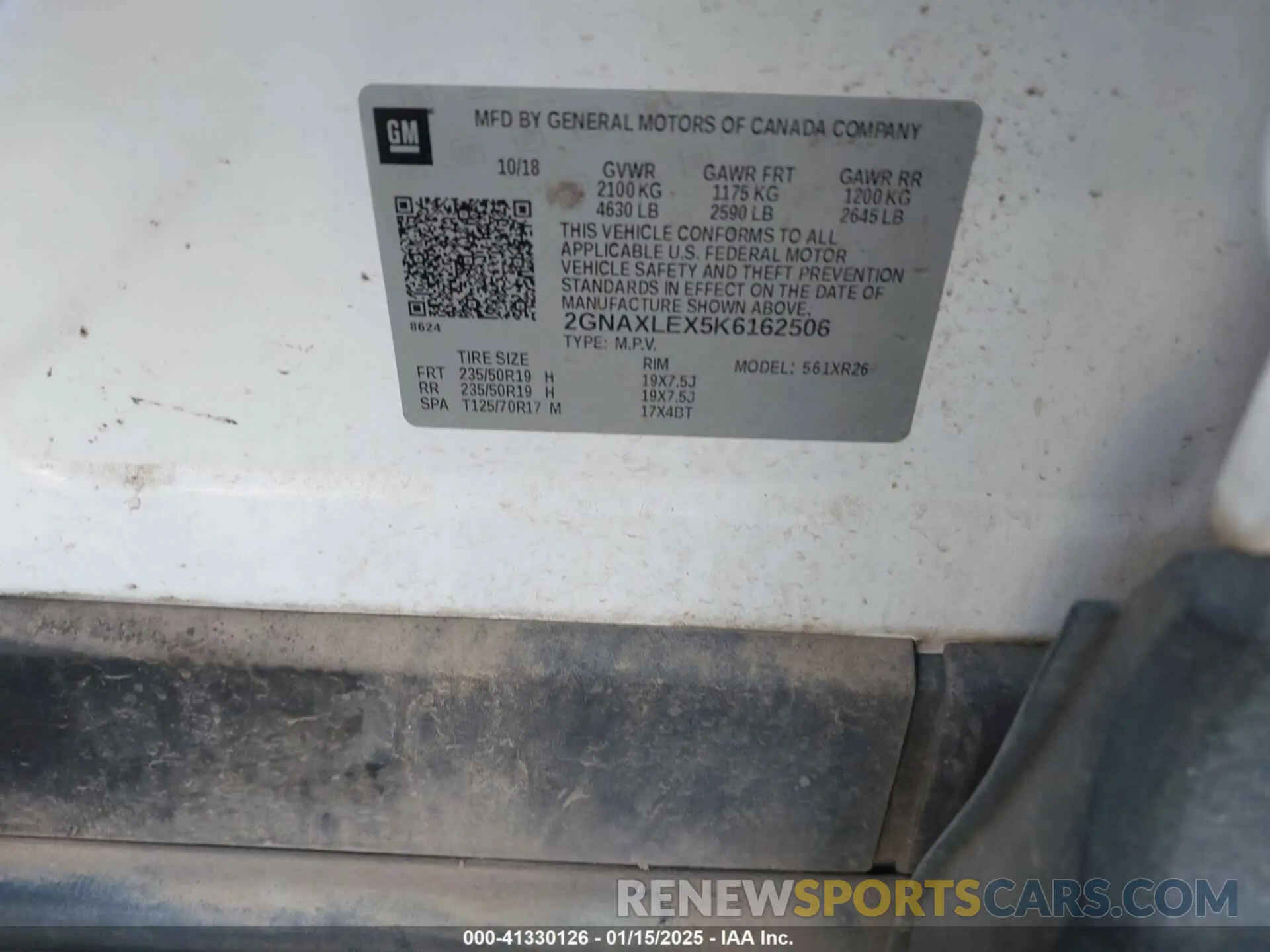 9 Photograph of a damaged car 2GNAXLEX5K6162506 CHEVROLET EQUINOX 2019