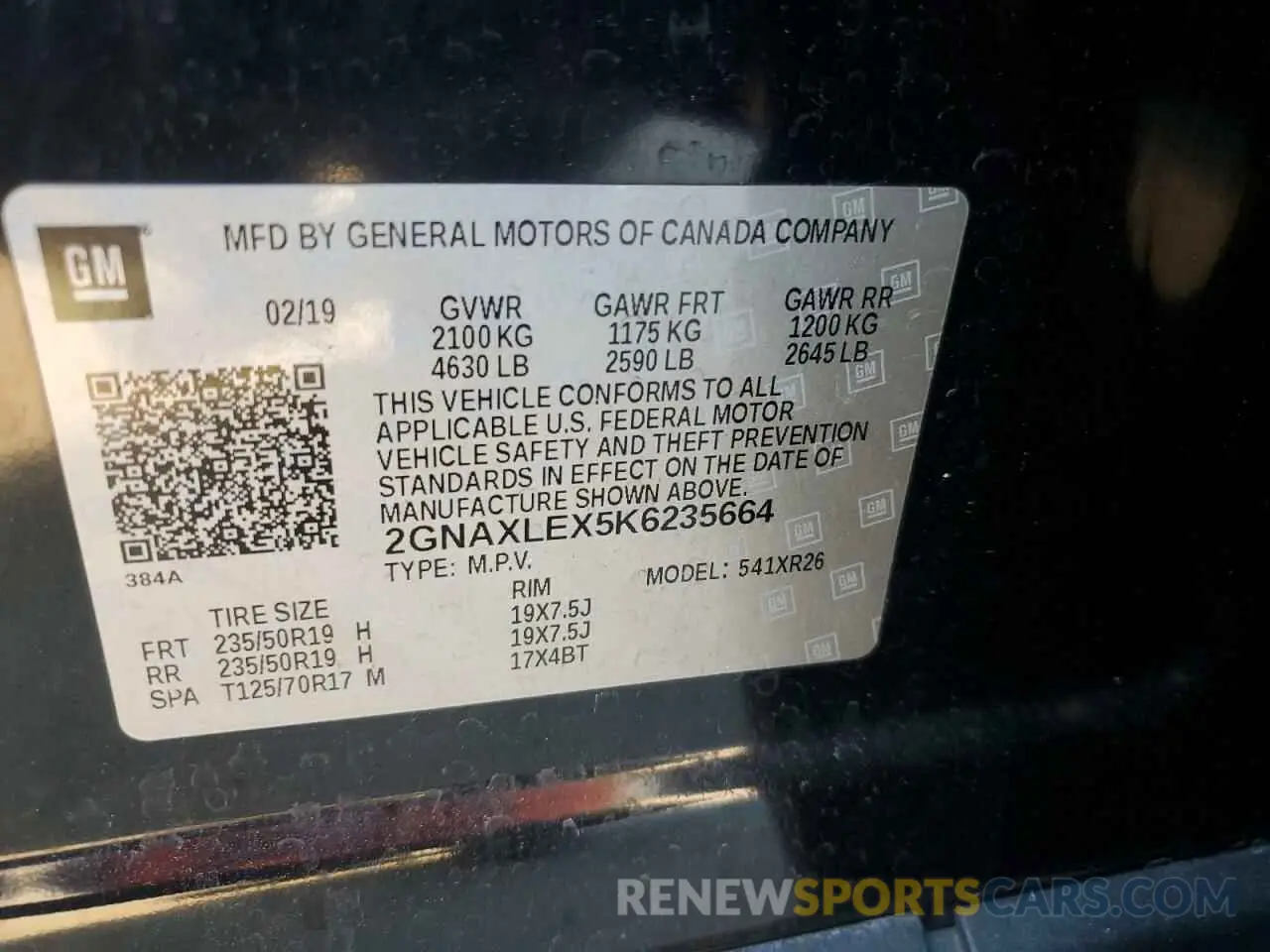 13 Photograph of a damaged car 2GNAXLEX5K6235664 CHEVROLET EQUINOX 2019