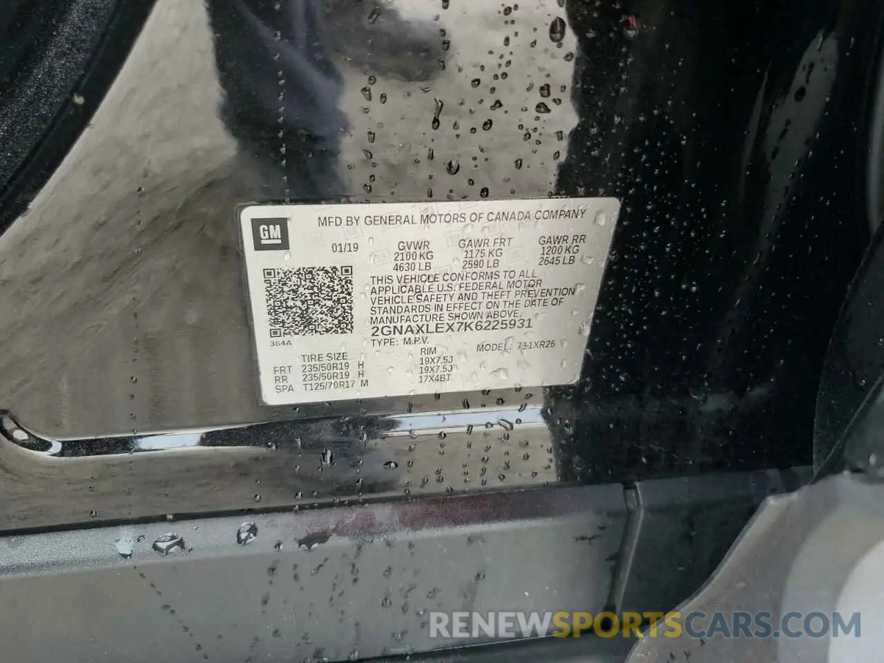 12 Photograph of a damaged car 2GNAXLEX7K6225931 CHEVROLET EQUINOX 2019