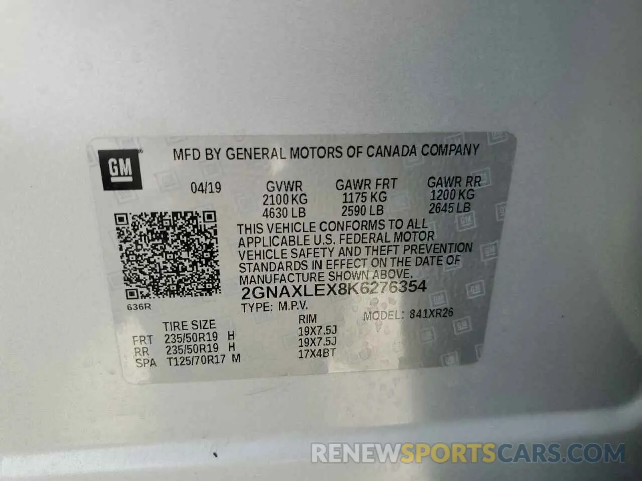 13 Фотография поврежденного автомобиля 2GNAXLEX8K6276354 CHEVROLET EQUINOX 2019