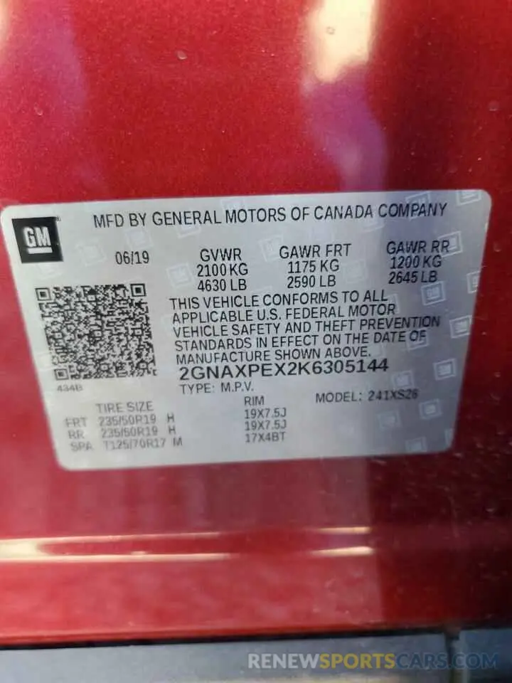 13 Photograph of a damaged car 2GNAXPEX2K6305144 CHEVROLET EQUINOX 2019
