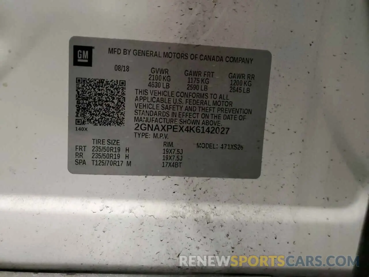 14 Фотография поврежденного автомобиля 2GNAXPEX4K6142027 CHEVROLET EQUINOX 2019