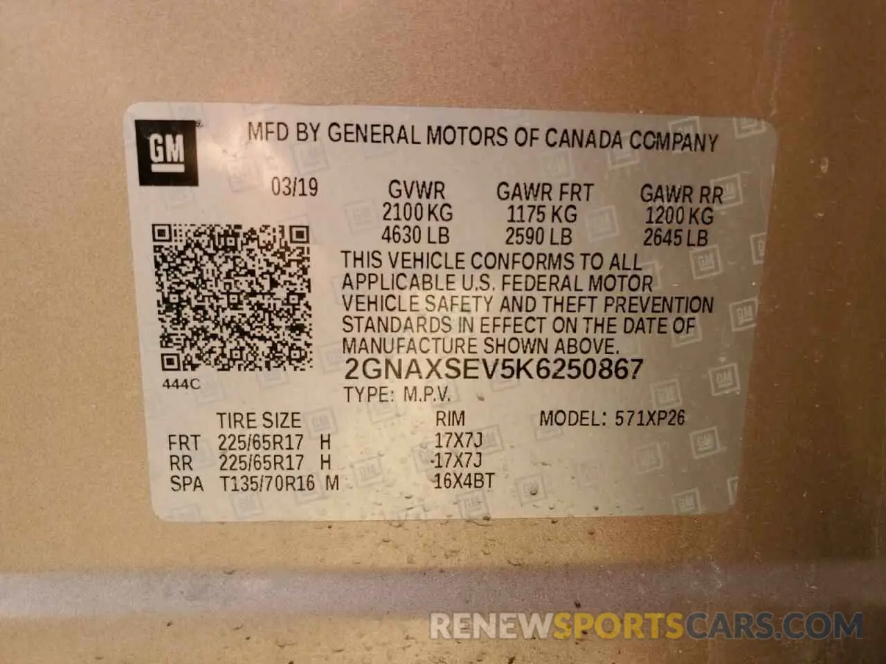 12 Photograph of a damaged car 2GNAXSEV5K6250867 CHEVROLET EQUINOX 2019