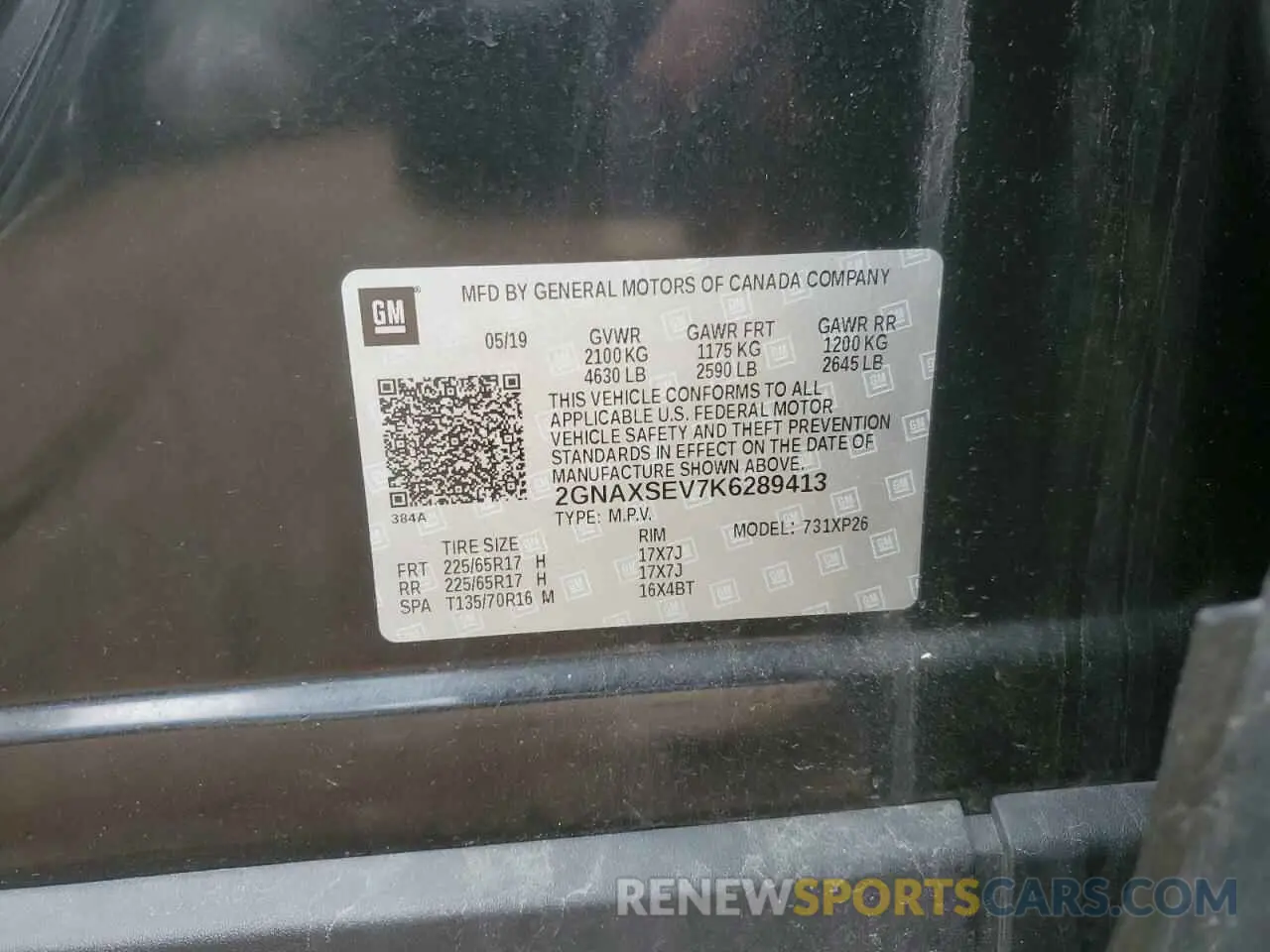 12 Photograph of a damaged car 2GNAXSEV7K6289413 CHEVROLET EQUINOX 2019