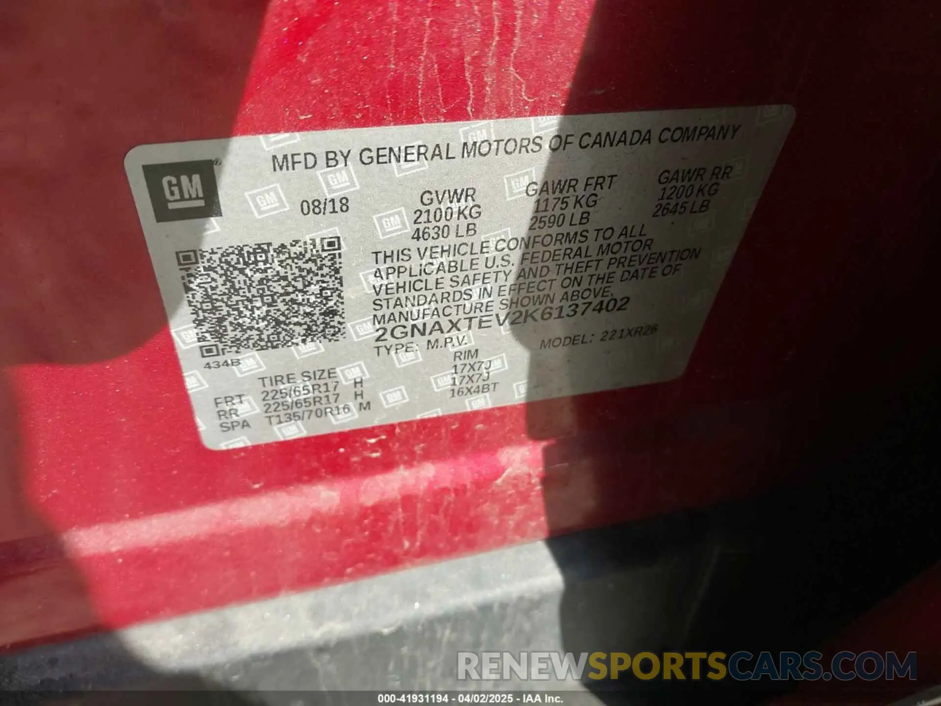 9 Photograph of a damaged car 2GNAXTEV2K6137402 CHEVROLET EQUINOX 2019