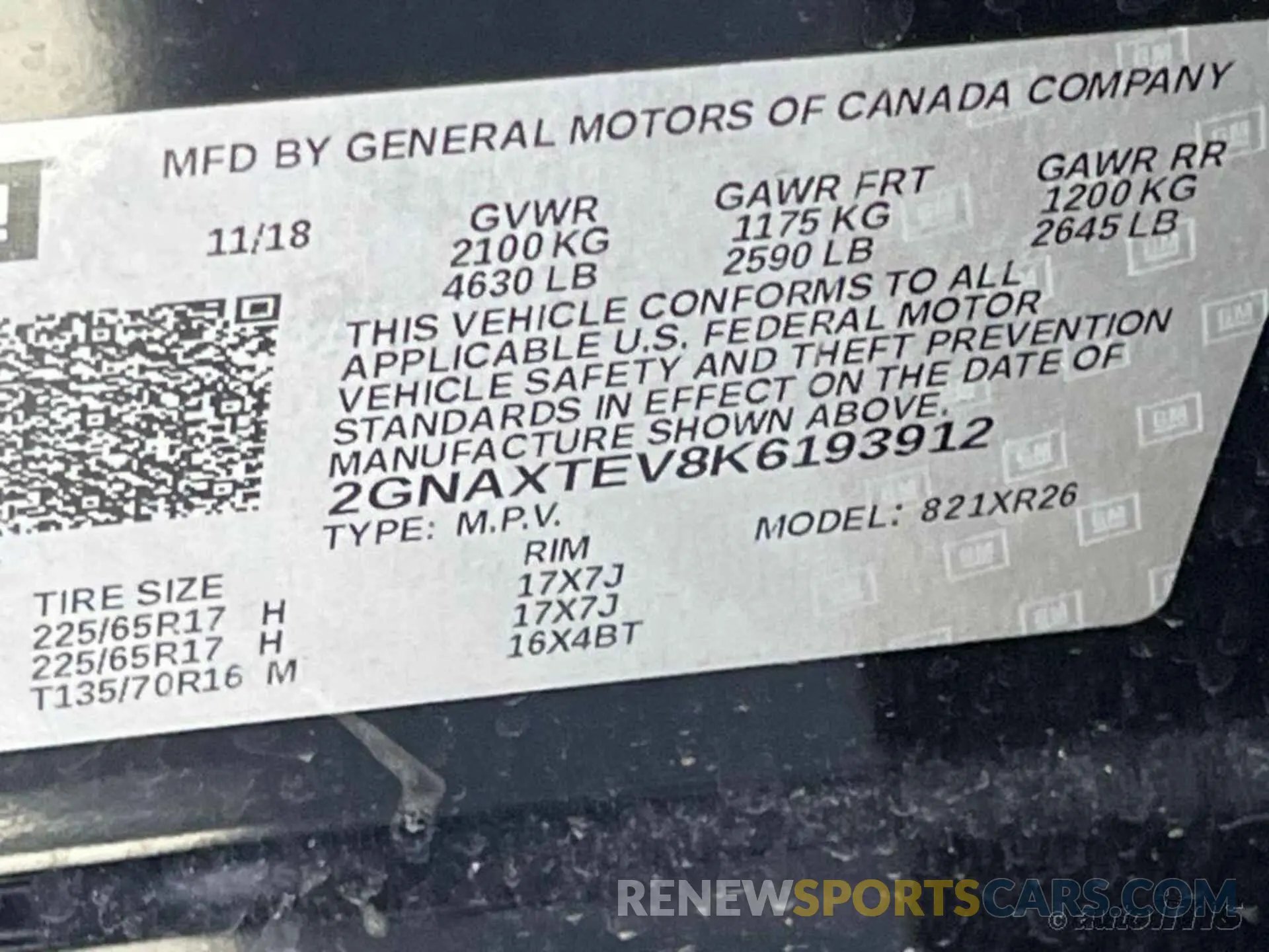 8 Photograph of a damaged car 2GNAXTEV8K6193912 CHEVROLET EQUINOX 2019