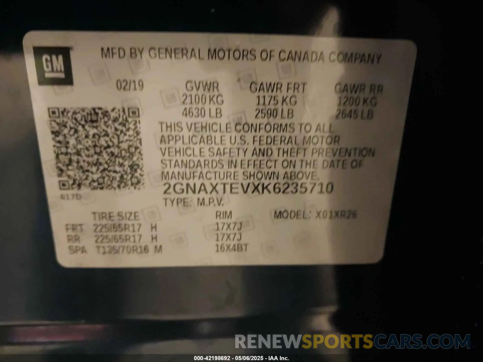 9 Photograph of a damaged car 2GNAXTEVXK6235710 CHEVROLET EQUINOX 2019