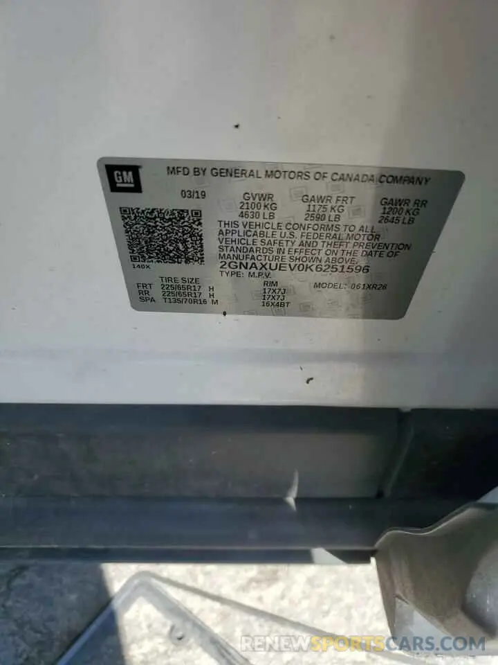 13 Фотография поврежденного автомобиля 2GNAXUEV0K6251596 CHEVROLET EQUINOX 2019