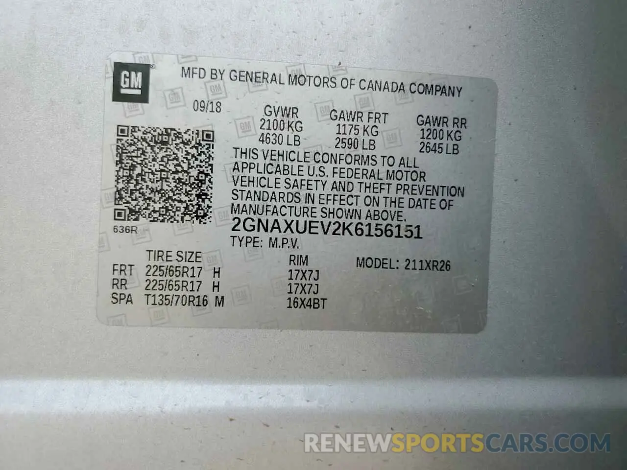 15 Photograph of a damaged car 2GNAXUEV2K6156151 CHEVROLET EQUINOX 2019