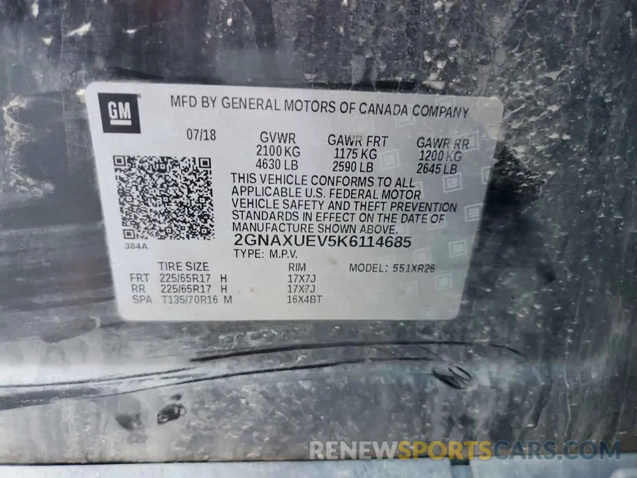 14 Photograph of a damaged car 2GNAXUEV5K6114685 CHEVROLET EQUINOX 2019