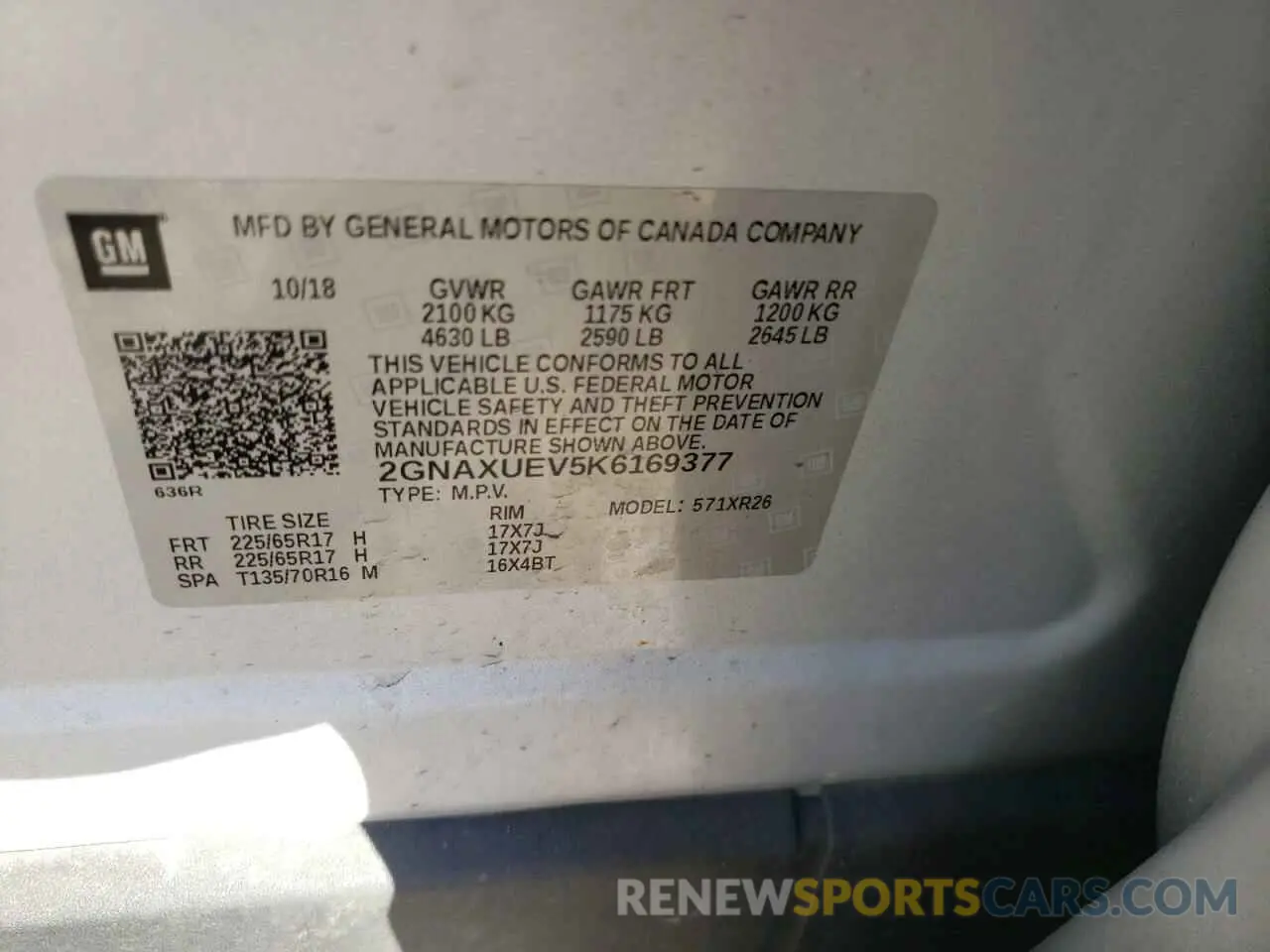 13 Photograph of a damaged car 2GNAXUEV5K6169377 CHEVROLET EQUINOX 2019
