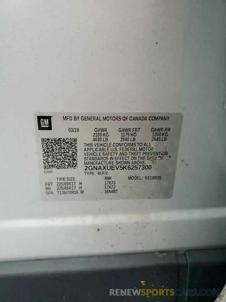 13 Photograph of a damaged car 2GNAXUEV5K6257300 CHEVROLET EQUINOX 2019