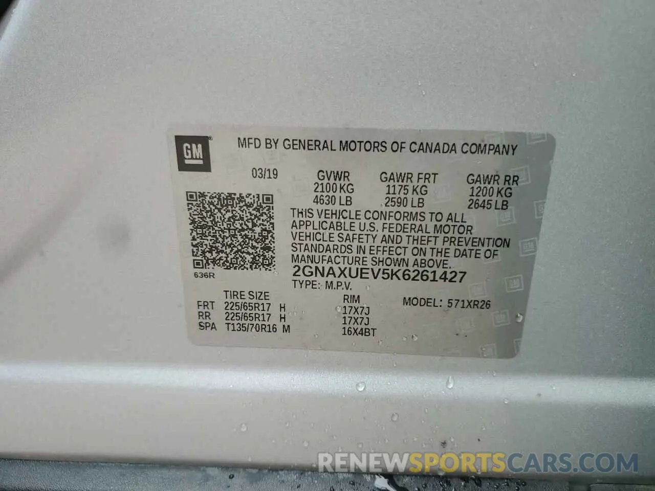 13 Photograph of a damaged car 2GNAXUEV5K6261427 CHEVROLET EQUINOX 2019