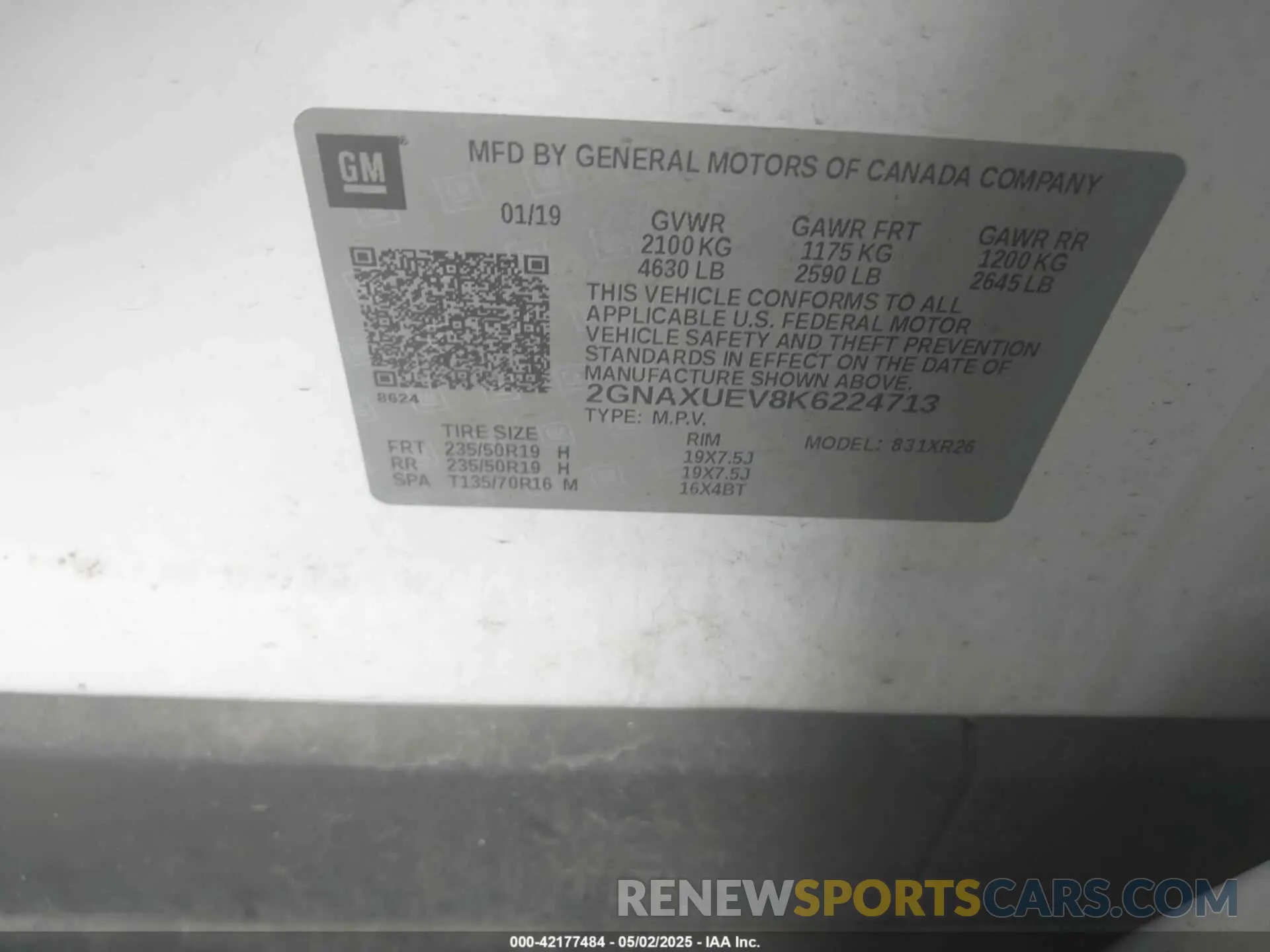 9 Photograph of a damaged car 2GNAXUEV8K6224713 CHEVROLET EQUINOX 2019