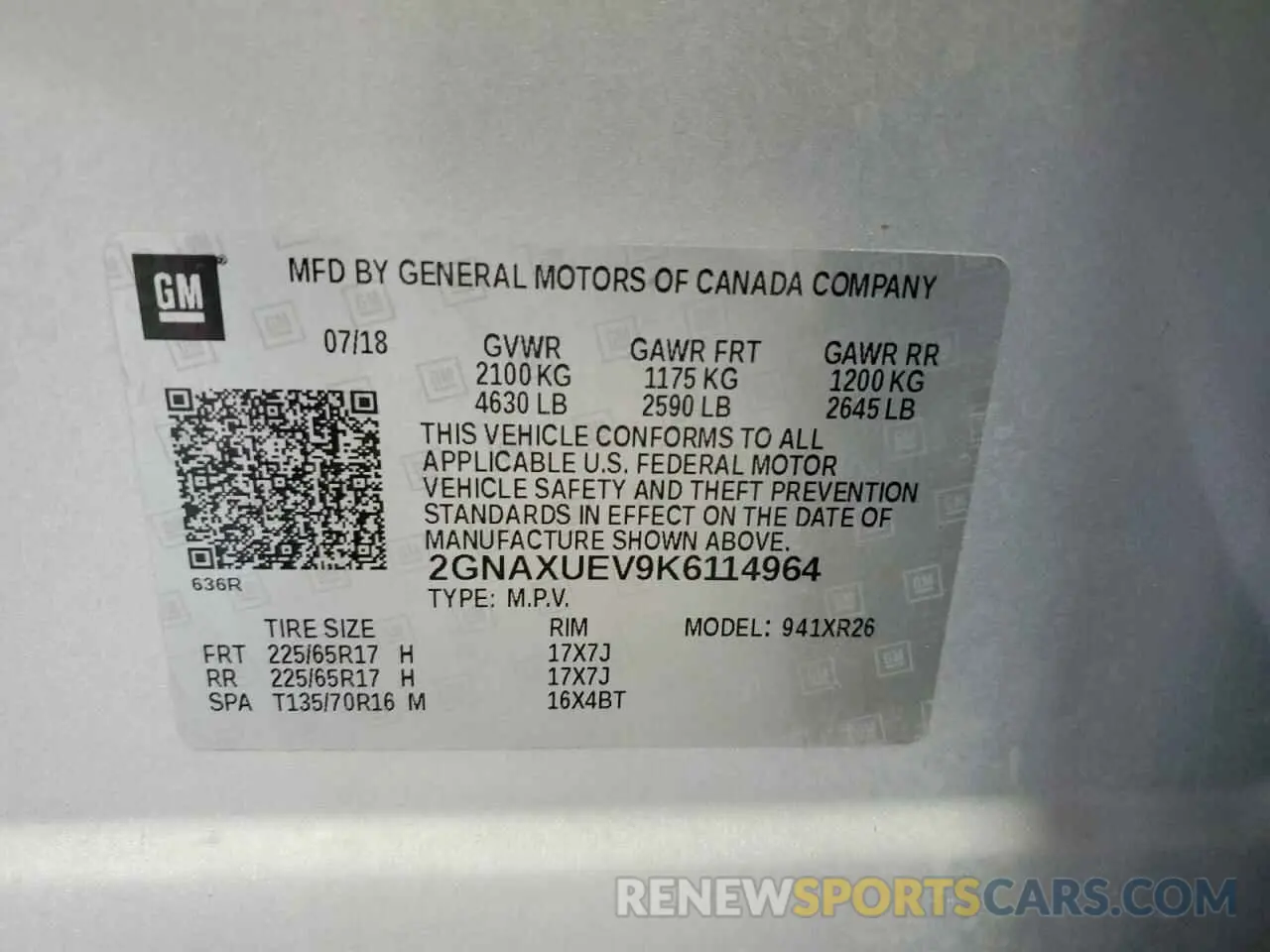 13 Photograph of a damaged car 2GNAXUEV9K6114964 CHEVROLET EQUINOX 2019