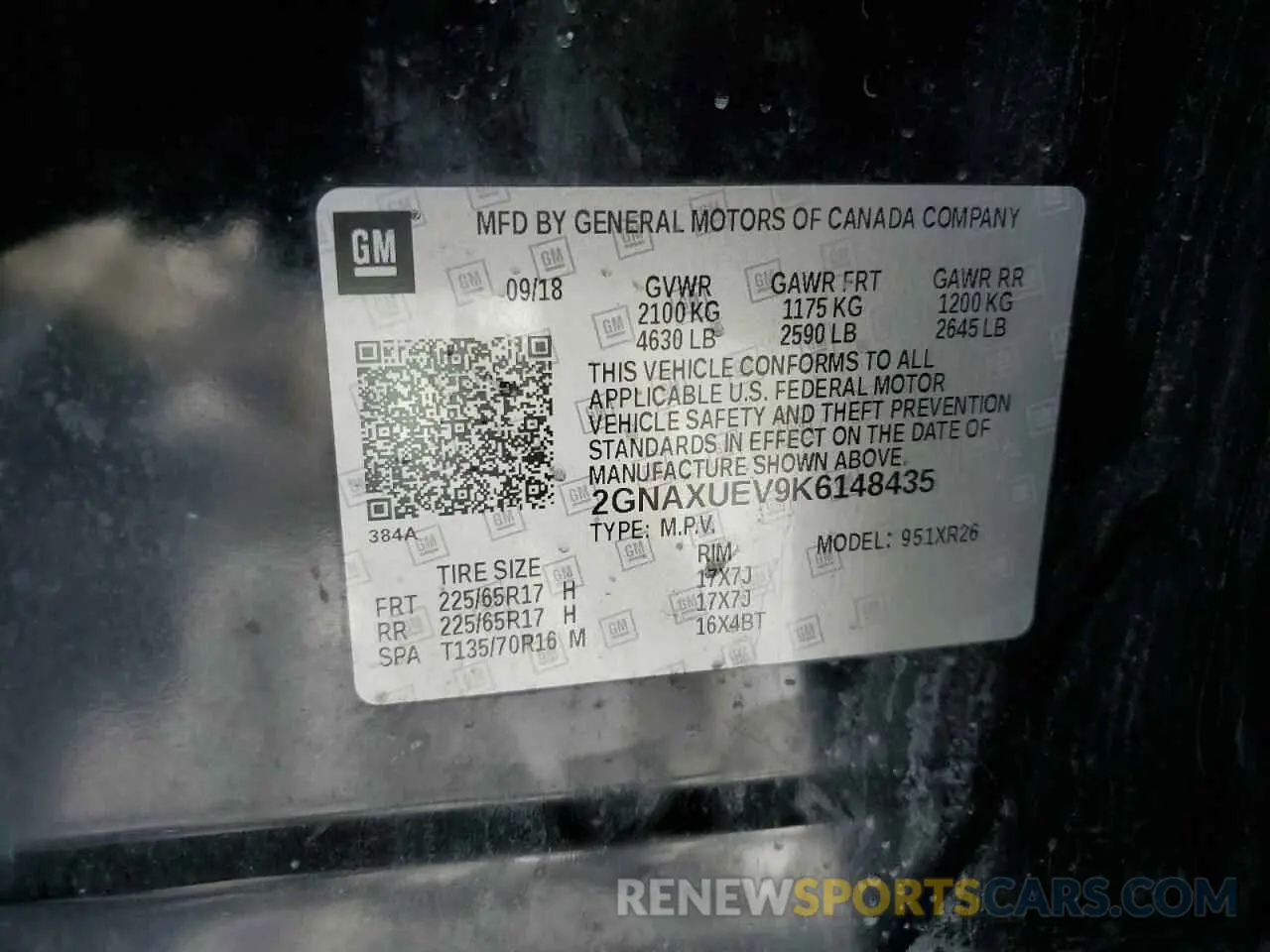 13 Photograph of a damaged car 2GNAXUEV9K6148435 CHEVROLET EQUINOX 2019
