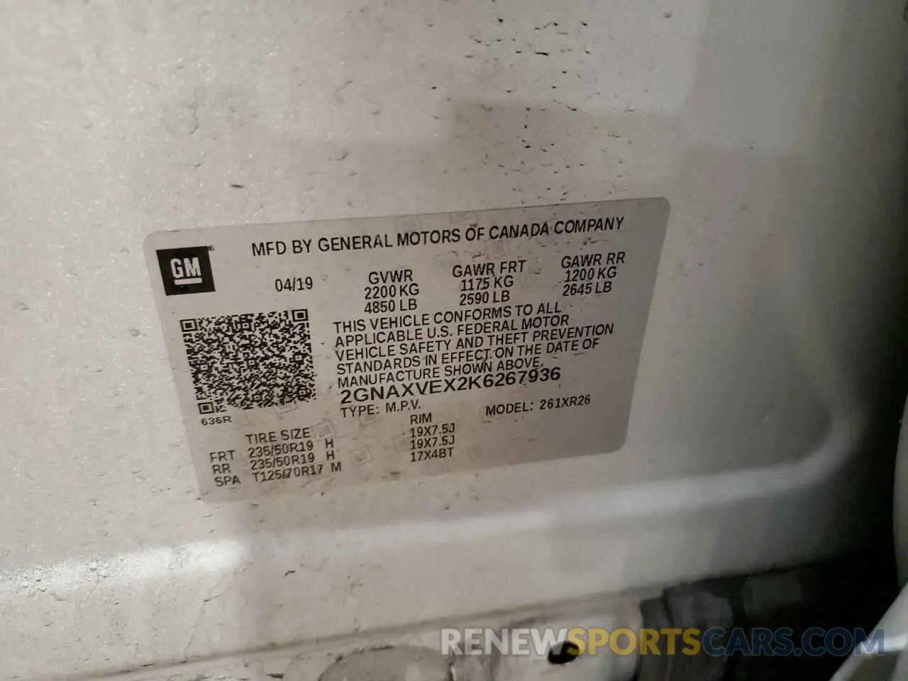 14 Photograph of a damaged car 2GNAXVEX2K6267936 CHEVROLET EQUINOX 2019