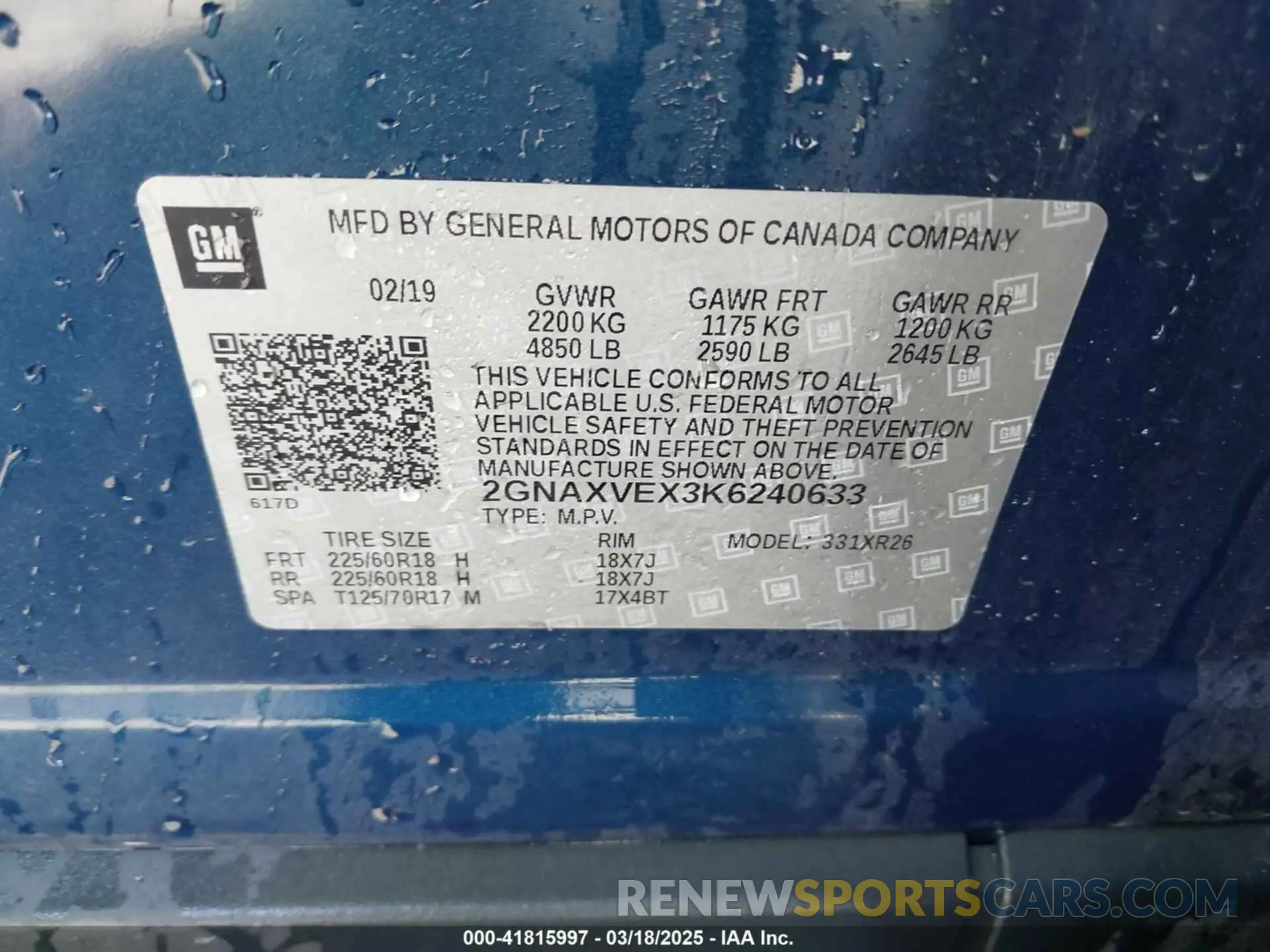 9 Фотография поврежденного автомобиля 2GNAXVEX3K6240633 CHEVROLET EQUINOX 2019