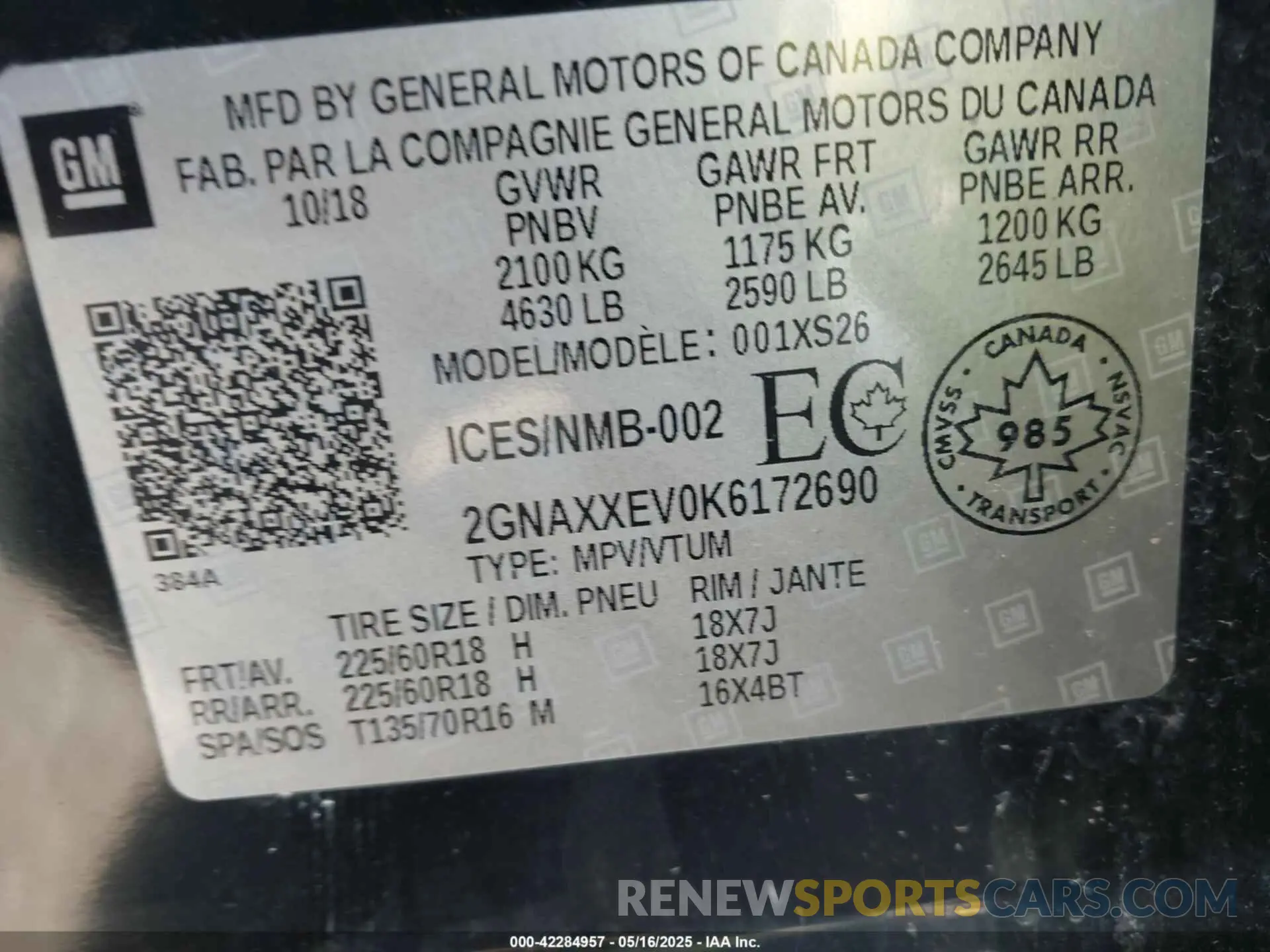 9 Фотография поврежденного автомобиля 2GNAXXEV0K6172690 CHEVROLET EQUINOX 2019