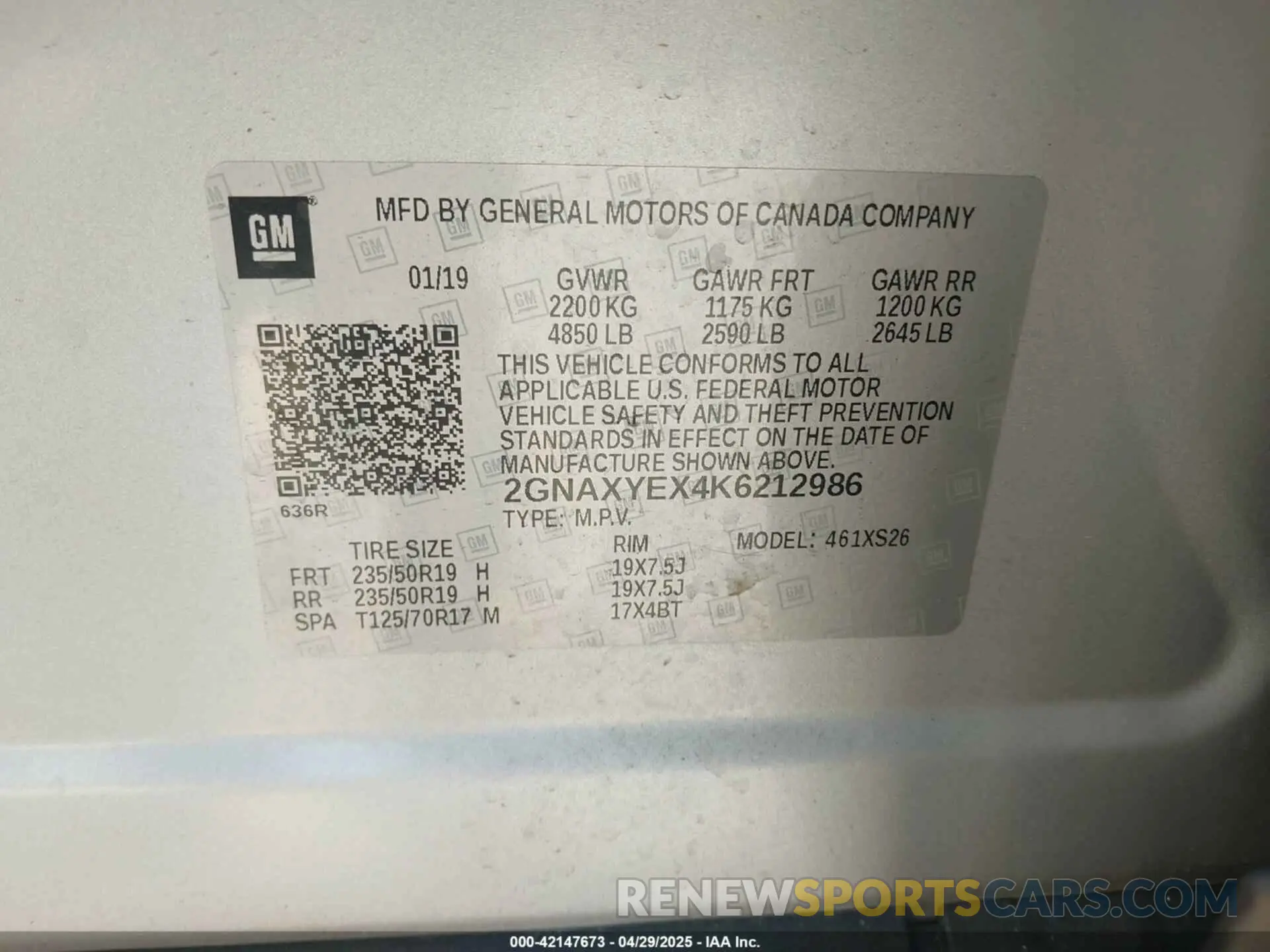9 Фотография поврежденного автомобиля 2GNAXYEX4K6212986 CHEVROLET EQUINOX 2019