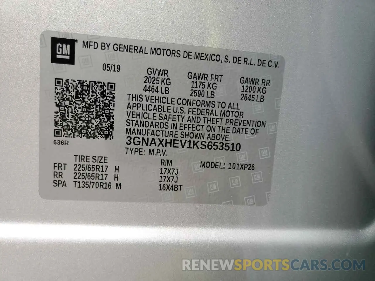 13 Фотография поврежденного автомобиля 3GNAXHEV1KS653510 CHEVROLET EQUINOX 2019