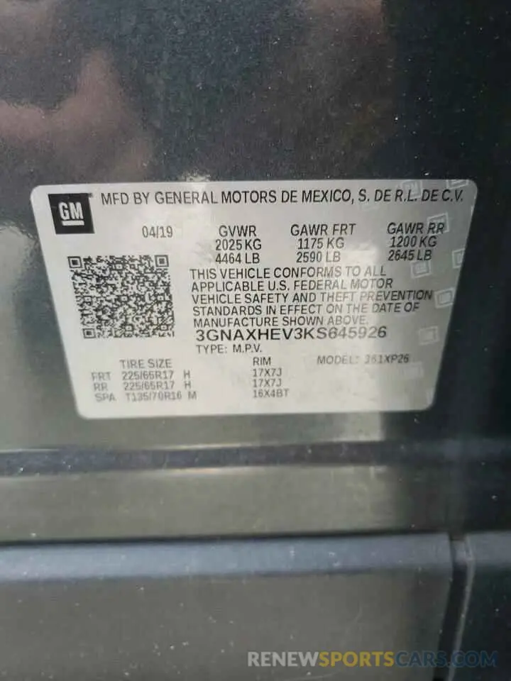 12 Photograph of a damaged car 3GNAXHEV3KS645926 CHEVROLET EQUINOX 2019