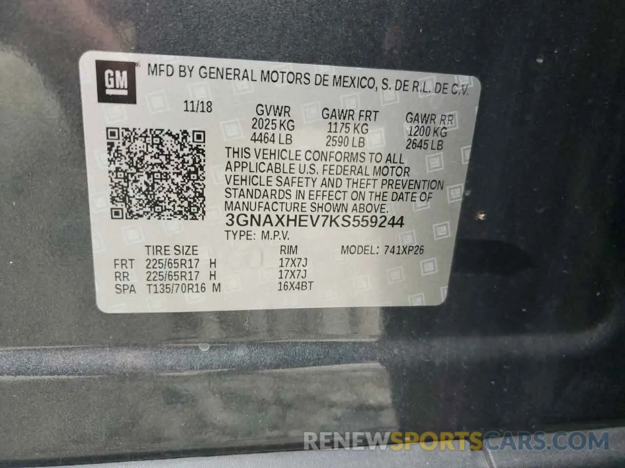 13 Photograph of a damaged car 3GNAXHEV7KS559244 CHEVROLET EQUINOX 2019