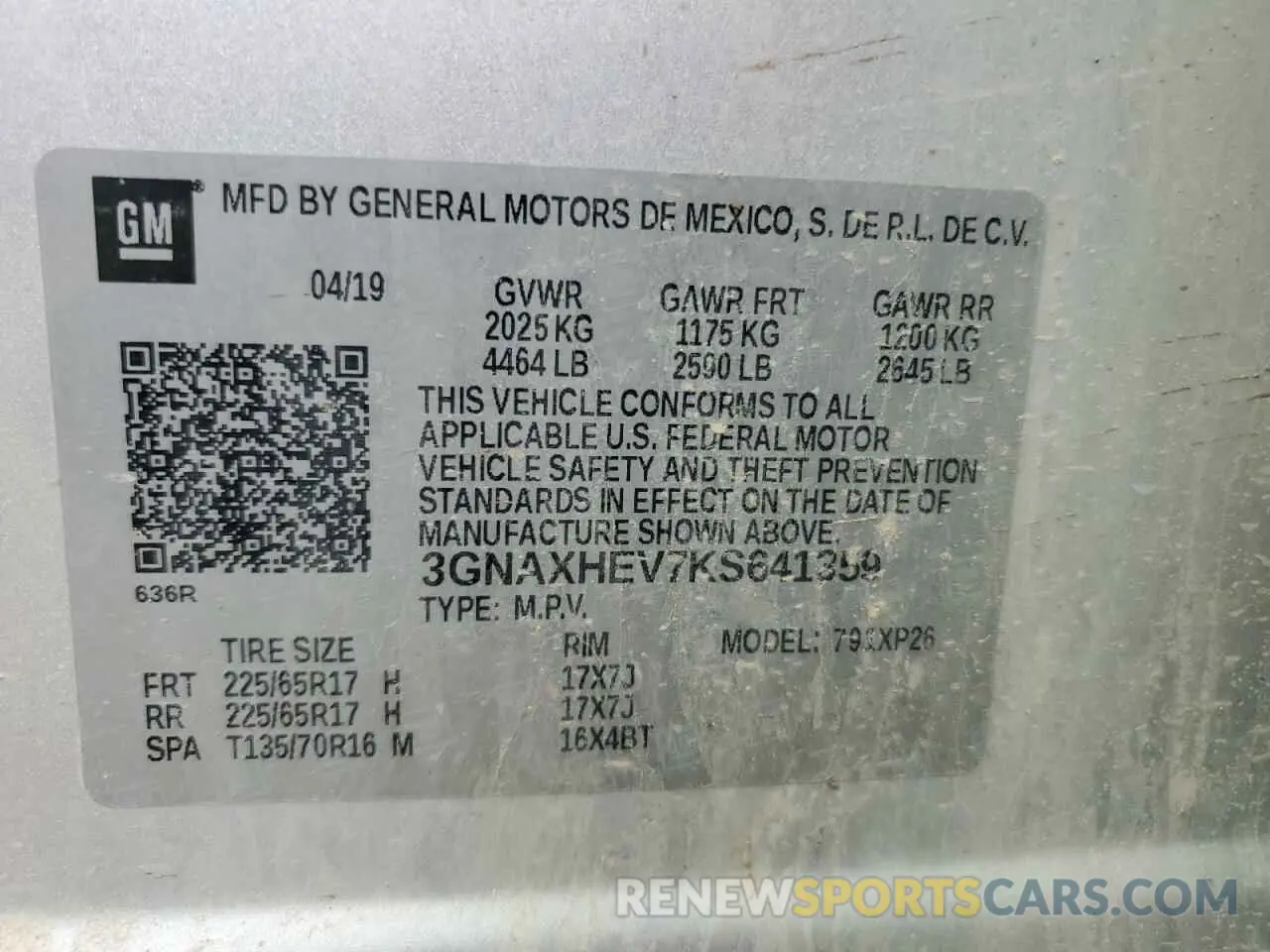 13 Фотография поврежденного автомобиля 3GNAXHEV7KS641359 CHEVROLET EQUINOX 2019