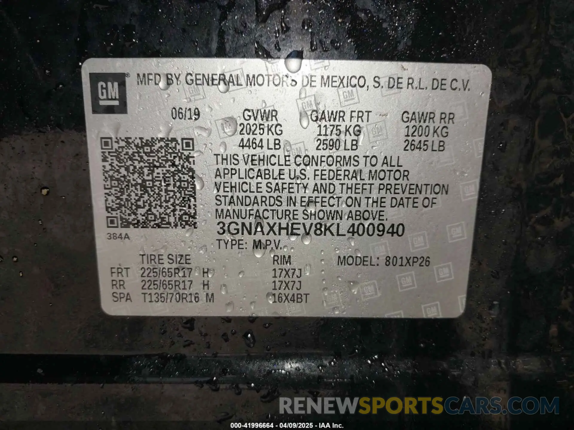 9 Photograph of a damaged car 3GNAXHEV8KL400940 CHEVROLET EQUINOX 2019