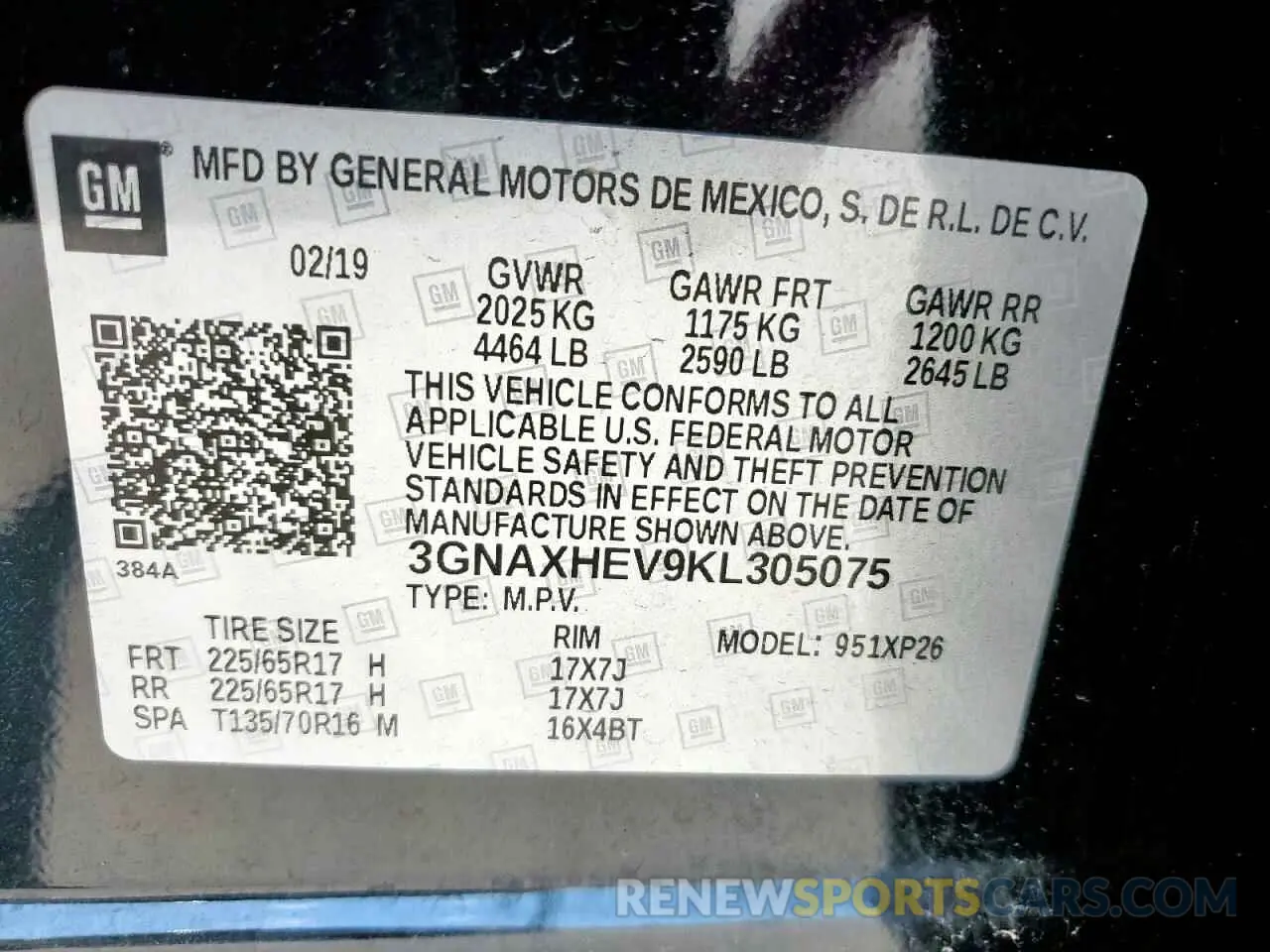 13 Фотография поврежденного автомобиля 3GNAXHEV9KL305075 CHEVROLET EQUINOX 2019