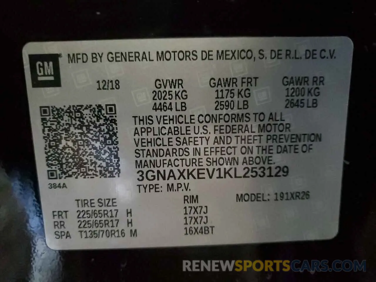 12 Photograph of a damaged car 3GNAXKEV1KL253129 CHEVROLET EQUINOX 2019