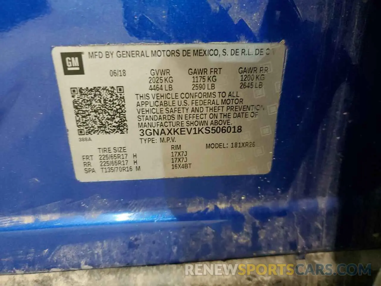 13 Фотография поврежденного автомобиля 3GNAXKEV1KS506018 CHEVROLET EQUINOX 2019