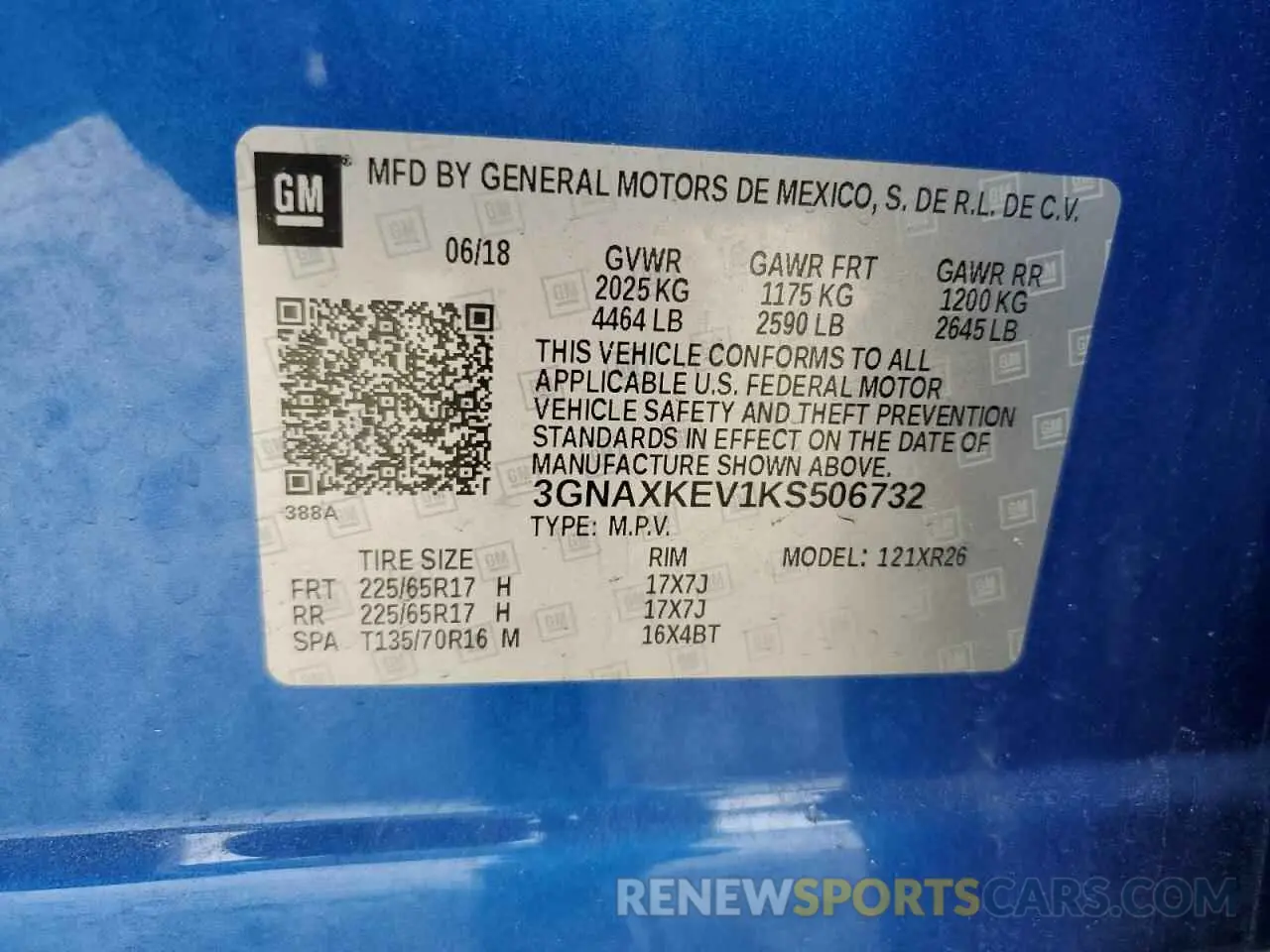 15 Photograph of a damaged car 3GNAXKEV1KS506732 CHEVROLET EQUINOX 2019