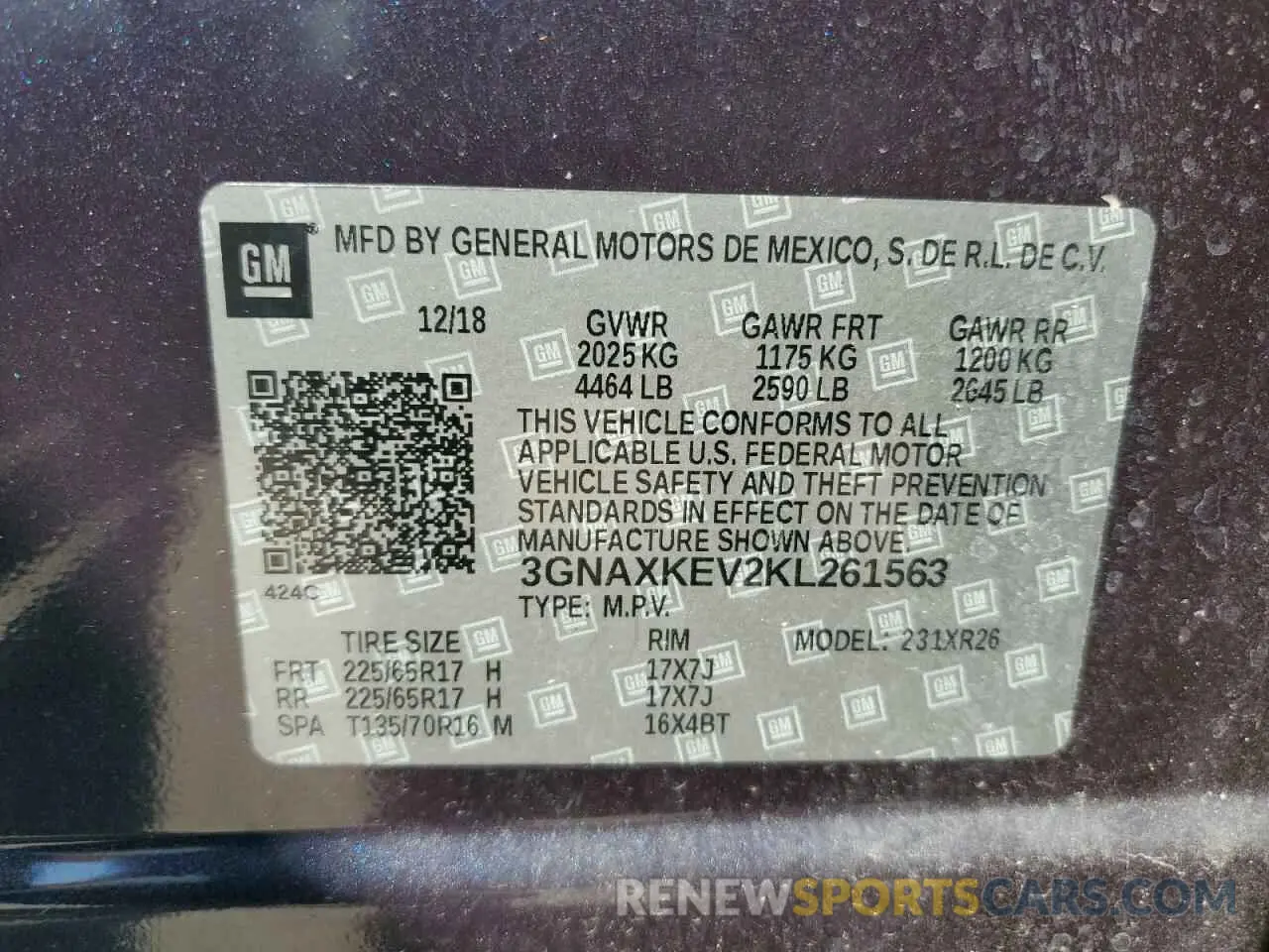13 Photograph of a damaged car 3GNAXKEV2KL261563 CHEVROLET EQUINOX 2019