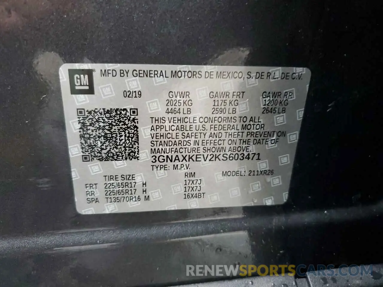 13 Photograph of a damaged car 3GNAXKEV2KS603471 CHEVROLET EQUINOX 2019