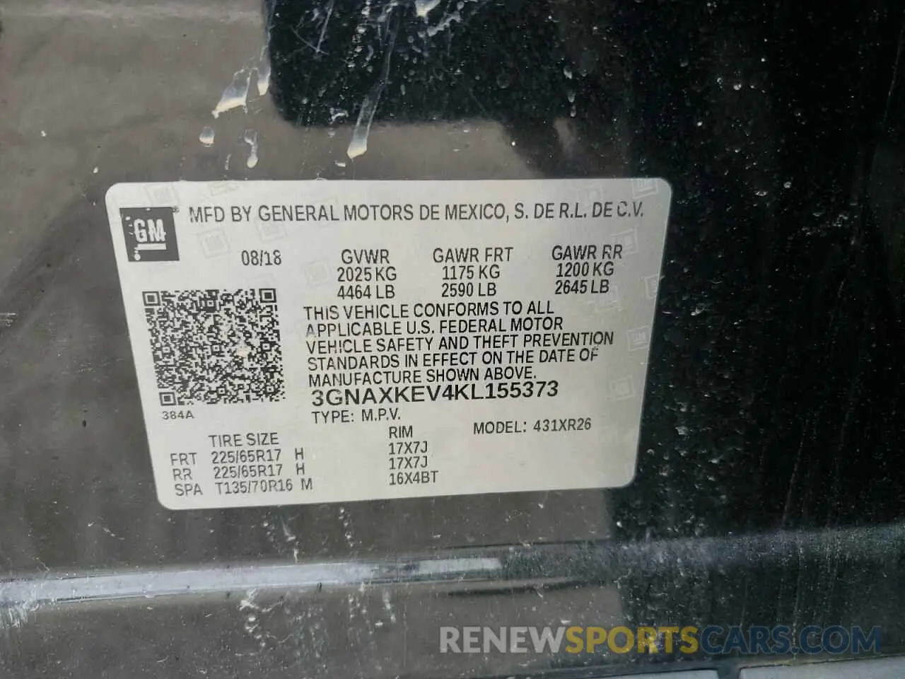 13 Фотография поврежденного автомобиля 3GNAXKEV4KL155373 CHEVROLET EQUINOX 2019